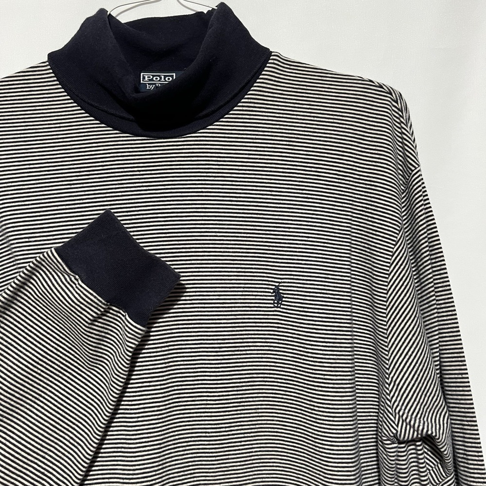 Vtg Polo Ralph Lauren Men's Long Sleeve Y2K Striped Turtleneck Large Preppy Pony